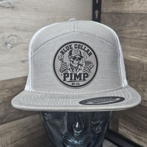 RF CO. Other - Blue Collar PIMP 5-Panel Trucker Hat Snapback Hat Cap Light Gray / White